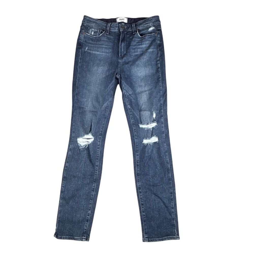 PAIGE Hoxton Crop Rollup Skinny‎ Ankle Jeans Womens 29 Dark Wash Distressed